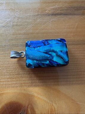 Source Unknown Blue and Teal Dichroic Glass Rectangle Pendant